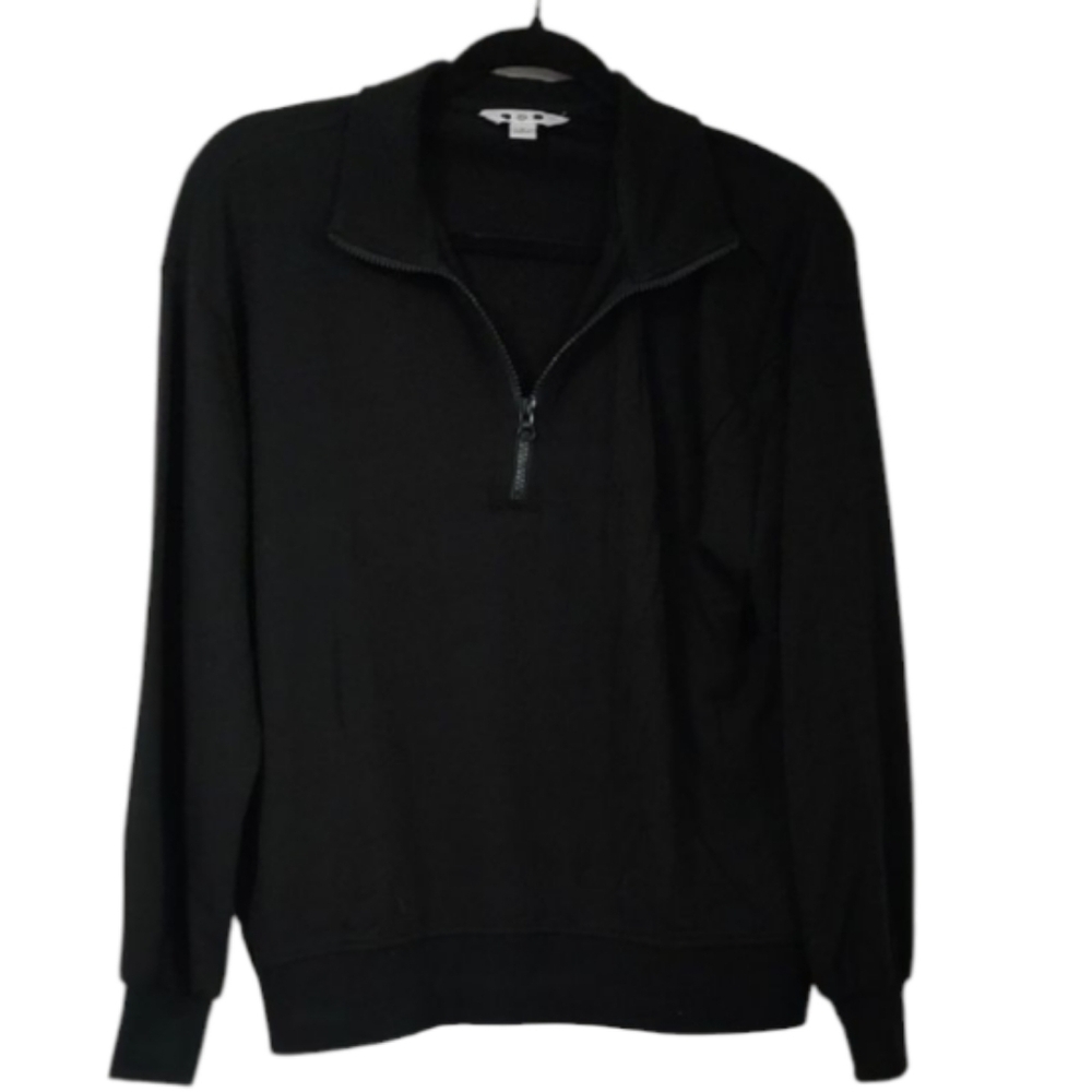 Three Dots Black Zip Collard Sweater Size S